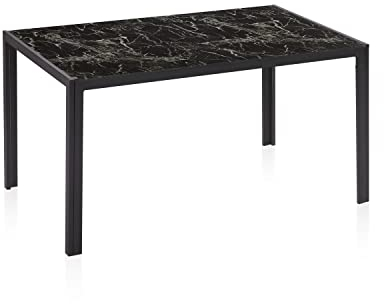 duehome | Mesa de Comedor Fija, Mesa Salon o Cocina, Modelo Lacey, Acabado en Metal y Cristal Impreso, Medidas: 135 cm (Largo) x 80 cm (Ancho) x 75 cm (Alto)