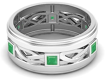 MOONEYE 0,30 ctw quadratischer Smaragd Gedrehtes Seilband 925 Sterling Silber Ring Herren- und Damenringe Weisheitsband Sterlingsilber, 61