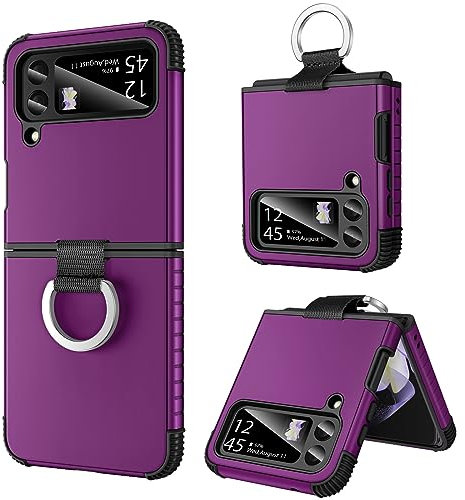 BENTOBEN for Samsung Galaxy Z Flip 4 Case with Ring Holder, Heavy Duty 2 in 1 Full Body Rugged Shockproof Protection Cover Girls Women Boy Men Covers for Samsung Z Flip 4, Dark Purple