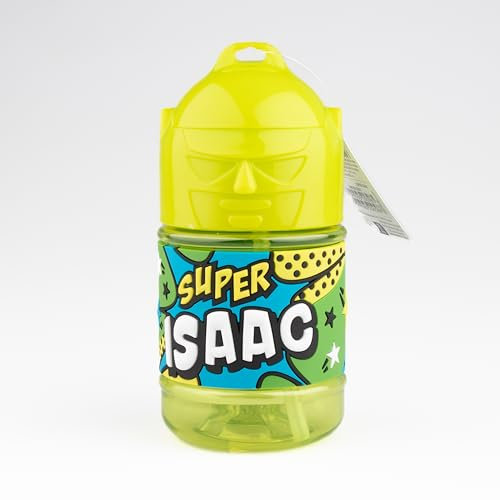 Bouteille personnalisée pour enfant, gourde d'eau avec paille - Super Isaac