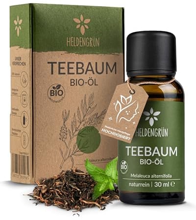 Heldengrün® BIO Teebaumöl [100% NATURREIN] Natürliche Haut- und Gesichtspflege - Tee Tree Oil - Teebaumöl Pickel unterstützt bei Unreinheiten