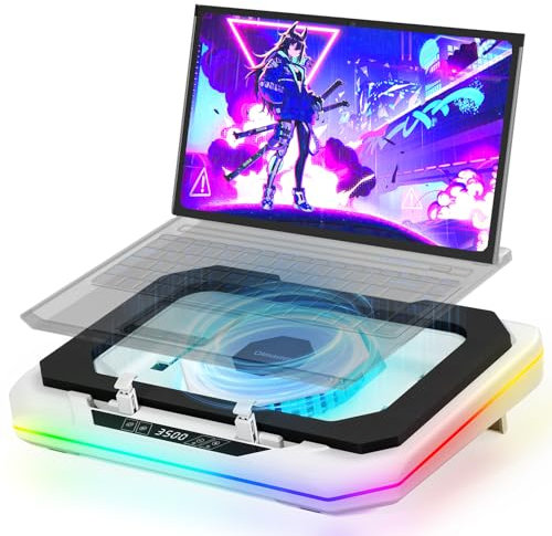 OImaster RGB Laptop Cooling Pad Powerful Turbofan (3500 RPM) Gaming Laptop Cooler Stand with Infinitely Variable Speed Rapid Heat Dissipation for 12-19 Office Notebook Laptop