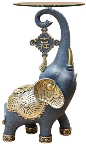 Estatua con Bandeja Elefante Auspicioso De Pie Escultura con Bandeja, Bandeja De Almacenamiento De Resina Clásica De Museo, Adornos Artísticos, Regalo(Color:Azul)