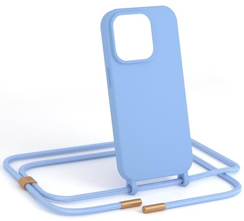 ZhinkArts - Handykette kompatibel mit iPhone 15 Pro - Handyhülle zum Umhängen - Band/Schnur abnehmbar - Necklace - Silikon - Babyblau