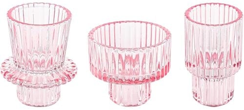 Doolitt Set di 3 Porta Candele, Portacandele da Tavolo, Moderni Vetro Decorazione, Porta Tealight Candle Holder,Cristallo per Casa, Cena, Matrimonio, Festa, Festival (3, Rosa)