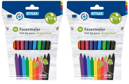 Stylex 64105 - Fasermalstifte aus recyceltem Kunststoff, 2 mm Spitze, mit ventilierter Kappe, 10 Stück (Packung mit 2)
