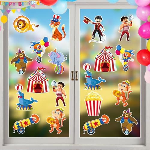 Lot de 24 Feuilles Carnaval Autocollants Stickers de Fenêtre, Décorations de Fenêtre, Image Fenêtre Carnaval Autocollante, Animaux Stickers Fenêtre pour Carnaval, Maison, École, Bureau