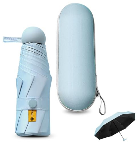 Sykrawki Paraguas Plegable Ultra Compacto para Viaje - Portátil, 8 Costillas Resistente al Viento | Protección UV 99% Impermeable | Unisex para Hombres y Mujeres (Azul cielo)