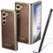 Custodia in pelle PU per Galaxy Z Fold 6 antiscivolo, cover per Samsung Galaxy Z Fold6 con pellicola protettiva per lo schermo + stilo di ricambio S Pen-Marrone