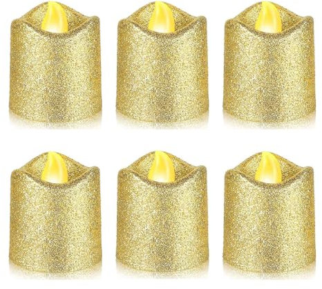YiYFiT Glitter Gold LED Votivkerzen, Batteriebetriebene LED Teelichter gefälschte Kerzen Flammlose Teelicht Geschenke für Home Party Hochzeit Halloween Weihnachtsdekoration (6-pack)