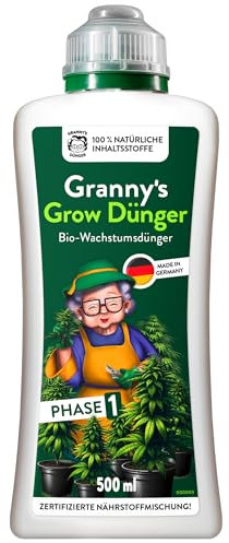 2x GRANNY’S Organischer-Grow-Dünger I Flüssigdünger alle Wachstumsphasen der Pflanze I Omas Bio-Dünger I Einfach und effektiv Düngen I Indoor & Outdooranbau I 2x 500ml I Mit Messbecher I Bio-Dünger