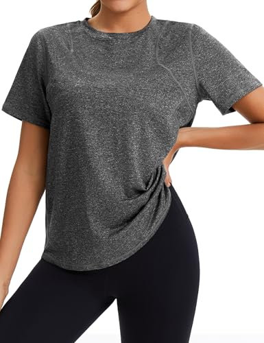 Gyabnw Tee Shirt Sport Femme Manches Courtes Tshirt col Rond Tops Sèche Vite Haut Yoga Running Fitness Pilates