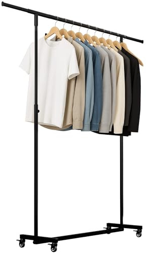 CLP Kleiderständer auf Rollen sehr stabil Soran, ausziehbare Kleiderstange höhenverstellbar klappbar, Garderobenständer Metall schwarz, Größe:120x50x188 cm