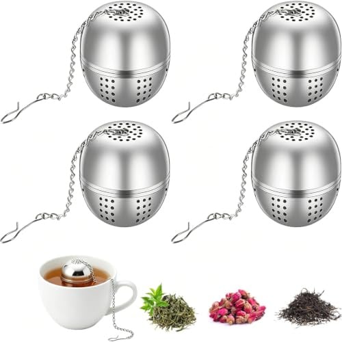 4 Stück Teeei Für Losen Tee, 4,4 Cm Durchmesser, Tee ei Teesieb Edelstahl Mit Praktischem Ketten- Und Hakendesign, Gewürzei Für Teekannen Und Tassen, Für Einfache Handhabung, die Meisten Tasseteekanne