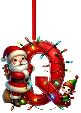 Personalisierte Acryl-Weihnachtskugeln zum Aufhängen mit den Anfangsbuchstaben A bis Z – ideal als kleines Mitbringsel für Weihnachten, mit Weihnachtsmann- und Schneemannmotiven (Q, 8cm)