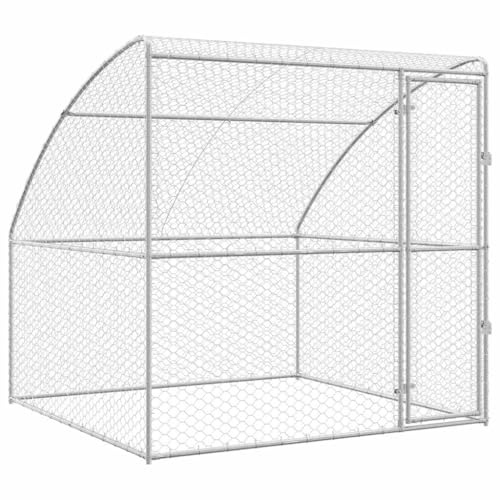 vidaXL Hundekäfig mit Speicher Silber 2 x 2 x 2 m Verzinkter Stahl, Elegantes minimalistisches, modernes Hundefutterhaus, Outdoor, stabil, Tiergehege, Hundehütte