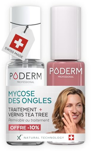 PODERM Sérum Mycose des Ongles + Vernis à Ongles Bois de Rose – Antifongique, Répare & Camoufle les Ongles Jaunis, pour des Ongles Visiblement Plus Sains | Développé par une Podologue | Swiss Made