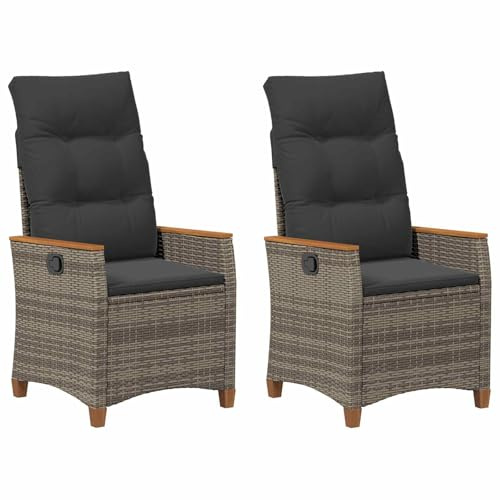 vidaXL Verstellbarer Gartenstuhl Grau und Dunkelgrau Poly-Rattan, Garten und Terrasse, moderner Rattan Sitz, bequemer verstellbarer Stuhl, Terrassenliegestuhl, Outdoor Lounge, verstellbare Rückenlehne
