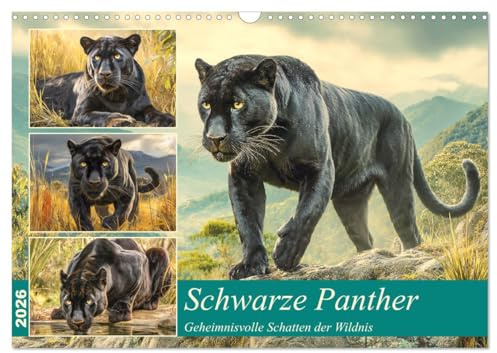 Schwarze Panther. Geheimnisvolle Schatten der Wildnis (Wandkalender 2026 DIN A3 quer), CALVENDO Monatskalender: Die mystische Schönheit und anmutige Kraft schwarzer Raubkatzen (CALVENDO Tiere)