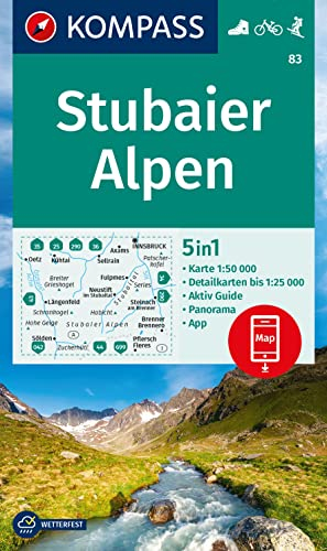 KOMPASS Wanderkarte 83 Stubaier Alpen 1:50.000: 5in1 Wanderkarte, mit Panorama, Aktiv Guide und 1:25000 Karten, inklusive Kartenbereich zur offline ... in der KOMPASS-App. Fahrradfahren. Skitouren.