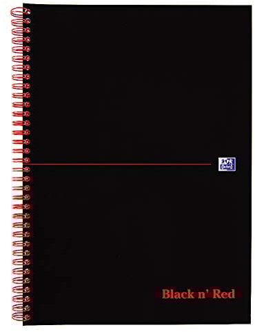 Oxford Black n’ Red A4 Wirebound Notebook – 100 Lined Pages, Durable Card Cover, Lay‑Flat Double‑Wire Spine, Optik Paper, Scribzee‑Enabled