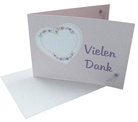 Dankeskarten neutral in rosa, violett, lila mit Motiv Rosen und Herz, dazu weiße Umschläge und Klebeecken im Set: 12 mal Danke sagen z.B. nach Geburtstag, Party, Feier, Hochzeit, Konfirmation, Kommunion, Taufe, Baby, Weihnachten, Valentinstag, Muttertag, Umzug, Jubiläum u.ä. Ein Dankeschön auf blanko Karten zum selbst gestalten (12er Set)