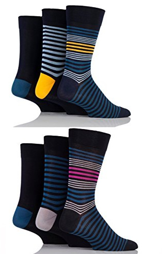 SockShop Mens 6 Pair Socks - Soft, Breathable & Cooling Bamboo Socks with a Gentle Comfort Cuff in Plains and Stripes, Bright and Colourful Multipack Mixed Stripe 7-11