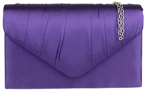Girly Handbags Pochette da donna in raso plissettato, Viola scuro, Medium