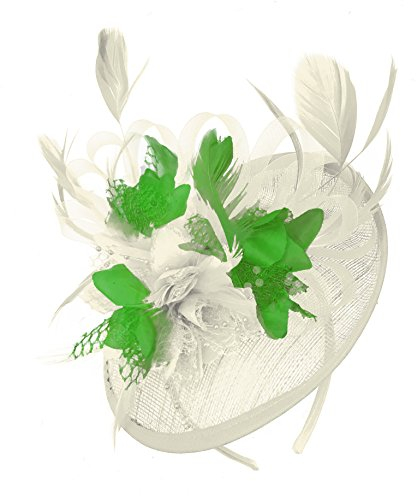 Caprilite Cream Ivory and Jade Green Sinamay Disc Saucer Fascinator Hat for Women Weddings Headband