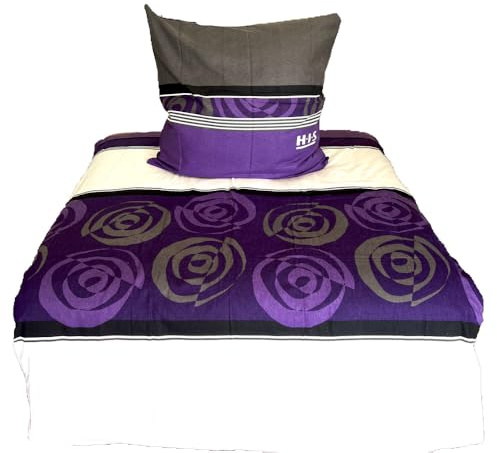 Hochwertige Biber Bettwäsche Baumwolle Grafisch Lila Grau 155x220 80x80cm Set 2tlg