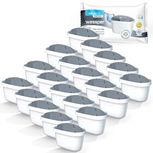 Wessper Cartucce Filtranti per l'acqua dura per Caraffa Filtrante 20 Pezzi, Ricambio per Dafi Unimax Aquaphor A5 BRITA Maxtra+ PHILIPS AWP212/10 | Filtraggio dell'acqua per Ridurre il Calcare il Cloro