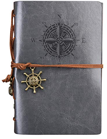 semen Tagebuch Vintage Optik Kompaß Druck PU Leder Cover Travel Journal Reisenotizbuch Anker Ringbucheinlagen Schreiben Geschenkidee Handgeschöpftes Papier Notizbuch (75 Blätter, A5/A6/A7)