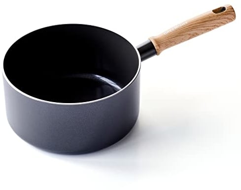GreenChef Vintage Casserole en Céramique Antiadhésive de 20 cm/3,1 L, Poignée à Apparence en Bois, Sans PFAS, Compatibles avec l'Induction, Va au Four, Va au Lave-Vaisselle, Gris