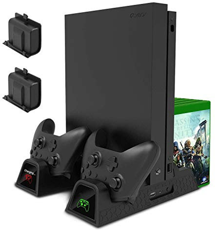 Yangers Vertical Stand with Cooling Fan Pad + Game Controller Charger Dock Station + 2 Rechargeable Battery Pack + 3 Ports USB Hub + 12 Slots Game Storage Organiser for Xbox/One S/One X Console