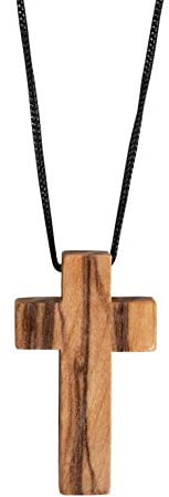 Praisent Halskette Kreuz aus Olivenholz mit schwarzem Textilband/Made in Bethlehem