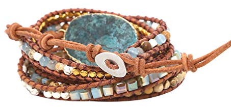 Fenical Stein Leder Boho Armband Bonnie Perlen Wickelarmband für Frauen Mädchen