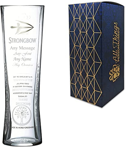 Personalised Engraved Official Strongbow Pint Glass, Personalise with Any Message for Any Occasion, Stylize with a Variety of Fonts, Gift Box Included, Laser Engraved
