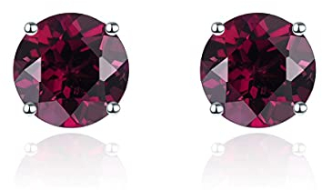 LP LOHASPIE Damen Ohrringe Ohrstecker massiv 925 Sterling Silber mit runder Form Naturedelstein Rhodiniert Eleganter Stil Edlen Schmuck für Freundschaft Geburtstag Weihnachten (Rhodolith Granat)