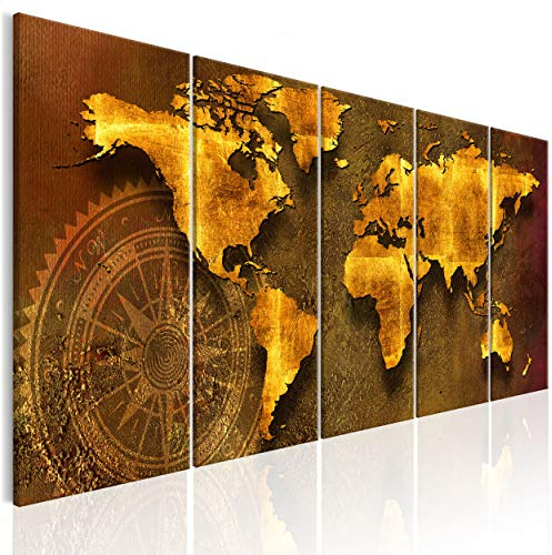 decomonkey Bilder Weltkarte 200x80 cm 5 Teilig Wandbild Groß Leinwandbild XXL Deko Wohnzimmer Schlafzimmer Büro Wanddeko Leinwand Pictures For Wall Poster Wall Painting Modern Landkarte