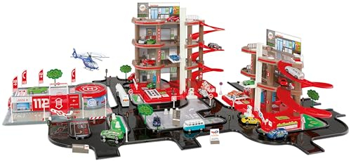 Starlux Total 401018 - Garaje Doble Gigante - Estación de Servicio Completa y Base de Bomberos - Circuito de 5 Metros - 3 y 4 Niveles - A Partir de 3 años - Fabricación Europea
