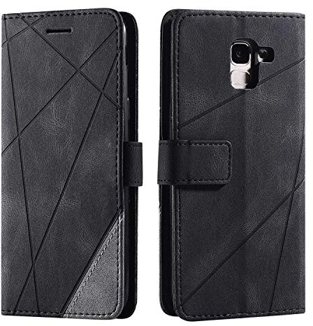 SONWO Case for Galaxy J6 2018 Case, Premium Leather Flip Wallet Case Magnetic Closure Card Slots Kickstand Phone Case for Samsung Galaxy J6 2018, Black