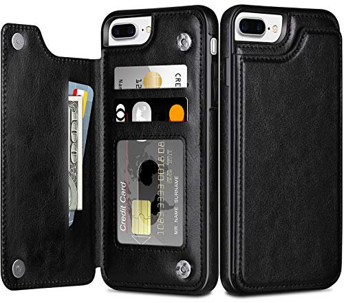 Coolden for iPhone 7 Plus Case iPhone 8 Plus Case Wallet Cover with Card Holder Slot Shockproof Flip Folio Soft PU Leather Magnetic Closure Protective Cases Cover for iPhone 7 Plus/8 Plus (Black)