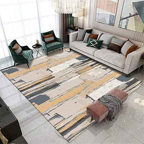 AU-OZNER Teppich 300x400,Gelber Teppich, verschwommenes Muster Wasser Waschen Anti-Rutsch-Atem-Sofa-Teppich rasenteppich -Gelb_50x80cm