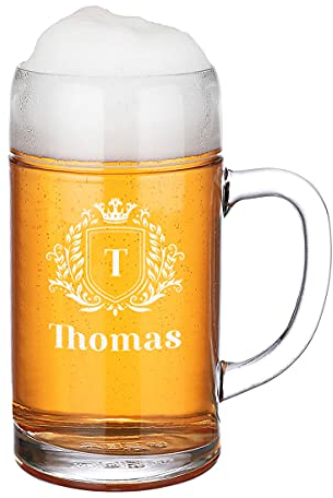 Jarra medidora de 1000 ml de volumen personalizado, jarra de cerveza Oktoberfest con nombre deseado, idea de regalo personalizada para cumpleaños, Navidad, diseño de escudo