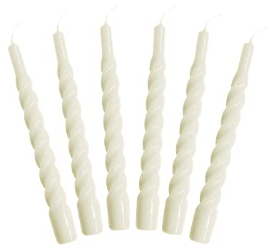 Candles with a Twist, Spiralkerzen, Elfenbein gedrehte, beschichtete, parfümfreie Kerzen, 6 Stück