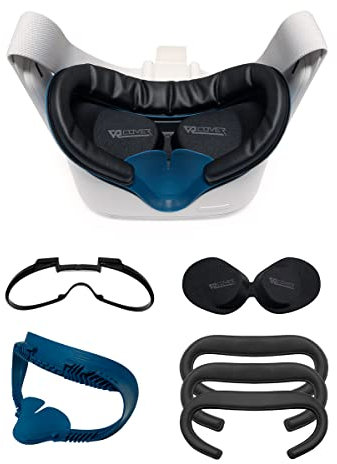 VR Cover Fitness Facial Interface Bracket, Foam Comfort Replacement, XL Glasses Spacer, and Lens Protector Cover for Oculus/Meta Quest 2 (Dark Blue & Black + XL Spacer + Comfort Foam)