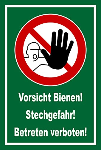 Melis-Folienwerkstatt Schild Vorsicht Bienen Stech-Gefahr 60x40cm - Bohrlöcher - 3mm Aluverbund – 20 VAR S00359-233-E