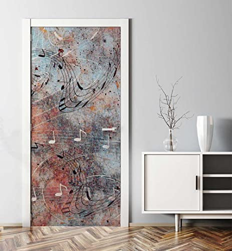 MyMaxxi - Tür bekleben mit Türtapete Türposter Türfolie Selbstklebend 90x200 Musiknoten - Tür verschönern Türaufkleber Türklebefolie Musikinstrument Rustikal Mehrfarbig