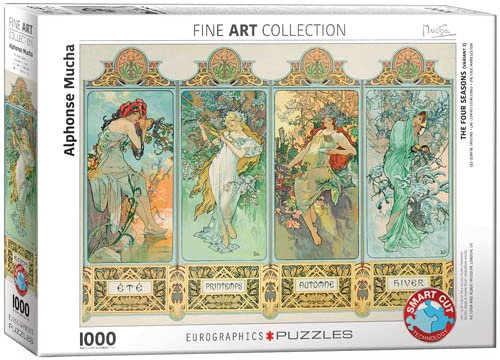 empireposter Die Vier Jahreszeiten von Alphonse Mucha 1000 Teile Puzzle Format 68x48 cm + Deluxe 3er Set Puzzle Zubehör
