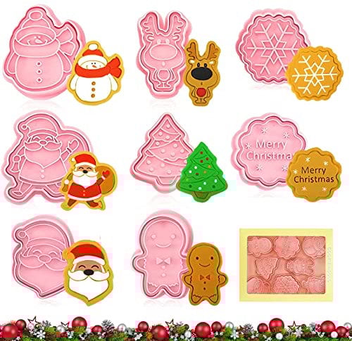 Formine per Biscotti Natalizi, 8 Pezzi Stampi per Biscotti 3D Tagliabiscotti Natale, Plastica Stampi Biscotti Stampo, per Biscotti Natalizi per Decorare Biscotto Dolci Torta (A)